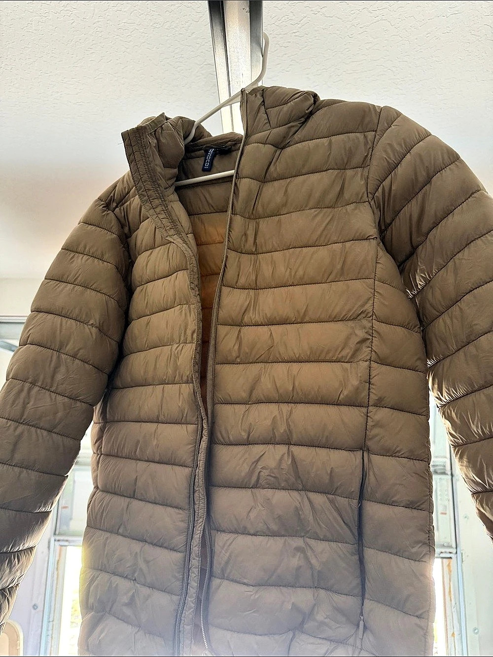 H&Medium Divided Hooded Puffer Jacket Brown Medium